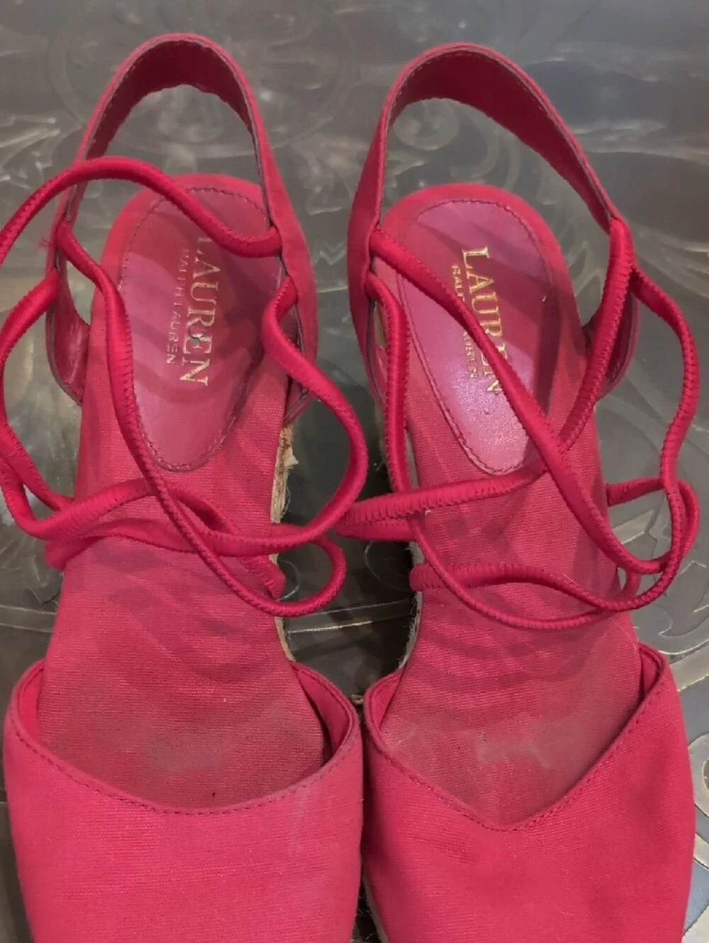 Ralph Lauren Red Espadrille Lace-Up Wedges